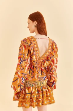 Farm Rio Yellow Palms Party Ruffle Blouse -Outer Aura 312021 04