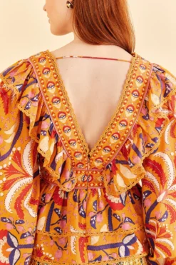 Farm Rio Yellow Palms Party Ruffle Blouse -Outer Aura 312021 05