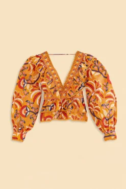 Farm Rio Yellow Palms Party Ruffle Blouse -Outer Aura 312021 07