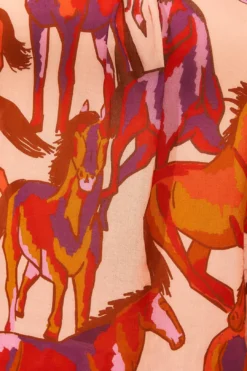 Farm Rio Rose Wild Horses Bow Neck Tie Blouse -Outer Aura 312022 05