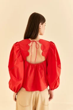 Farm Rio Red Heart Shaped Neckline Blouse -Outer Aura 312025 04