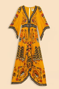Farm Rio Yellow Tropical Tapestry Kaftan Dress -Outer Aura 312047 06