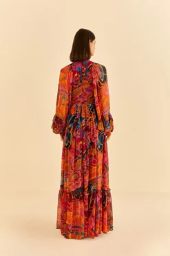 Farm Rio Vintage Wave Long Sleeve Maxi Dress -Outer Aura 312218 04