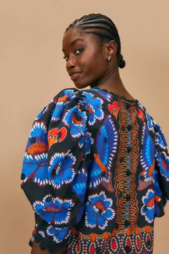 Farm Rio Black Ainika Sparkle Short Sleeve Blouse -Outer Aura 312281 03