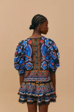 Farm Rio Black Ainika Sparkle Short Sleeve Blouse -Outer Aura 312281 04