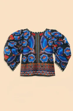 Farm Rio Black Ainika Sparkle Short Sleeve Blouse -Outer Aura 312281 06