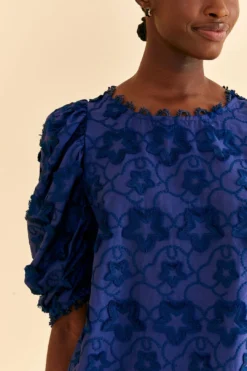 Farm Rio Navy Blue 3d Star Texture Blouse -Outer Aura 312282 03