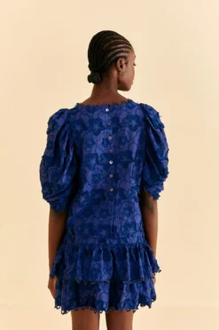 Farm Rio Navy Blue 3d Star Texture Blouse -Outer Aura 312282 04