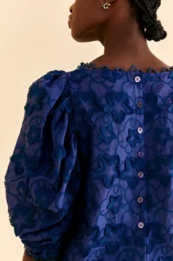 Farm Rio Navy Blue 3d Star Texture Blouse -Outer Aura 312282 05