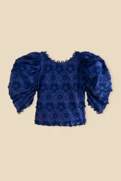 Farm Rio Navy Blue 3d Star Texture Blouse -Outer Aura 312282 07