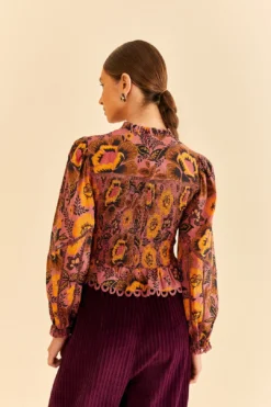 Farm Rio Blush Garden Bloom Smocked Blouse -Outer Aura 312287 03