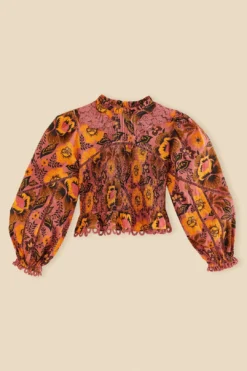 Farm Rio Blush Garden Bloom Smocked Blouse -Outer Aura 312287 06