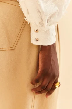 Farm Rio Off-White Smocked Yoke 3d Flower Blouse -Outer Aura 312290 05