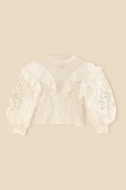 Farm Rio Off-White Smocked Yoke 3d Flower Blouse -Outer Aura 312290 06