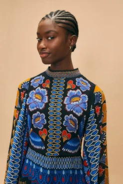 Farm Rio Black Ainika Sparkle Long Sleeve Maxi Dress -Outer Aura 312343 03