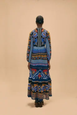 Farm Rio Black Ainika Sparkle Long Sleeve Maxi Dress -Outer Aura 312343 04