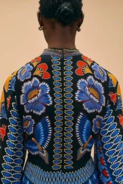 Farm Rio Black Ainika Sparkle Long Sleeve Maxi Dress -Outer Aura 312343 05