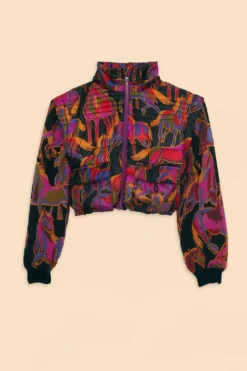 Farm Rio Black Wild Horses Reversible Puffer Jacket -Outer Aura 312503 010