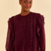 Farm Rio Burgundy Ruffle Blouse