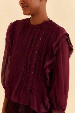 Farm Rio Burgundy Ruffle Blouse -Outer Aura 312660 03
