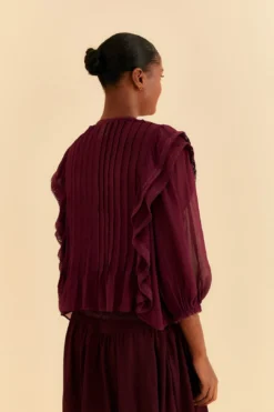 Farm Rio Burgundy Ruffle Blouse -Outer Aura 312660 04