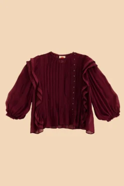 Farm Rio Burgundy Ruffle Blouse -Outer Aura 312660 06
