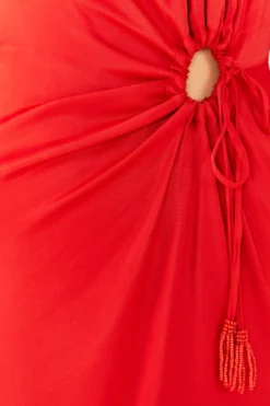 Farm Rio Red Front Circle Cut Out Midi Dress -Outer Aura 312693 05