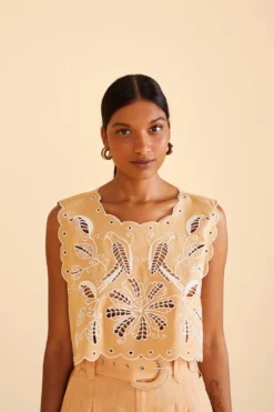 Farm Rio Sand Richelieu Sleeveless Crop Top