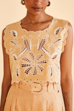 Farm Rio Sand Richelieu Sleeveless Crop Top -Outer Aura 313592 03