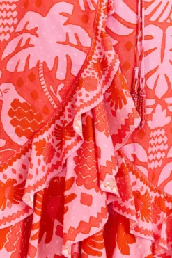 Farm Rio Red Jungle Scarf Wrap Midi Dress -Outer Aura 313599 04