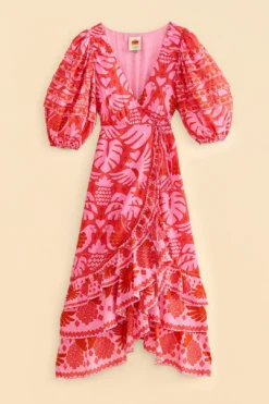 Farm Rio Red Jungle Scarf Wrap Midi Dress -Outer Aura 313599 05