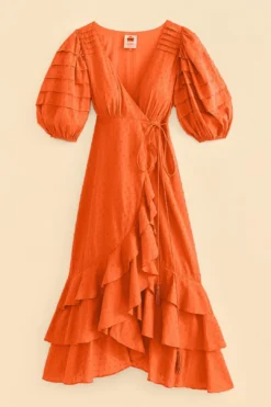Farm Rio Orange Ruffles Midi Dress -Outer Aura 313610 04