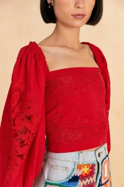 Farm Rio Red Lace Blouse -Outer Aura 313682 03