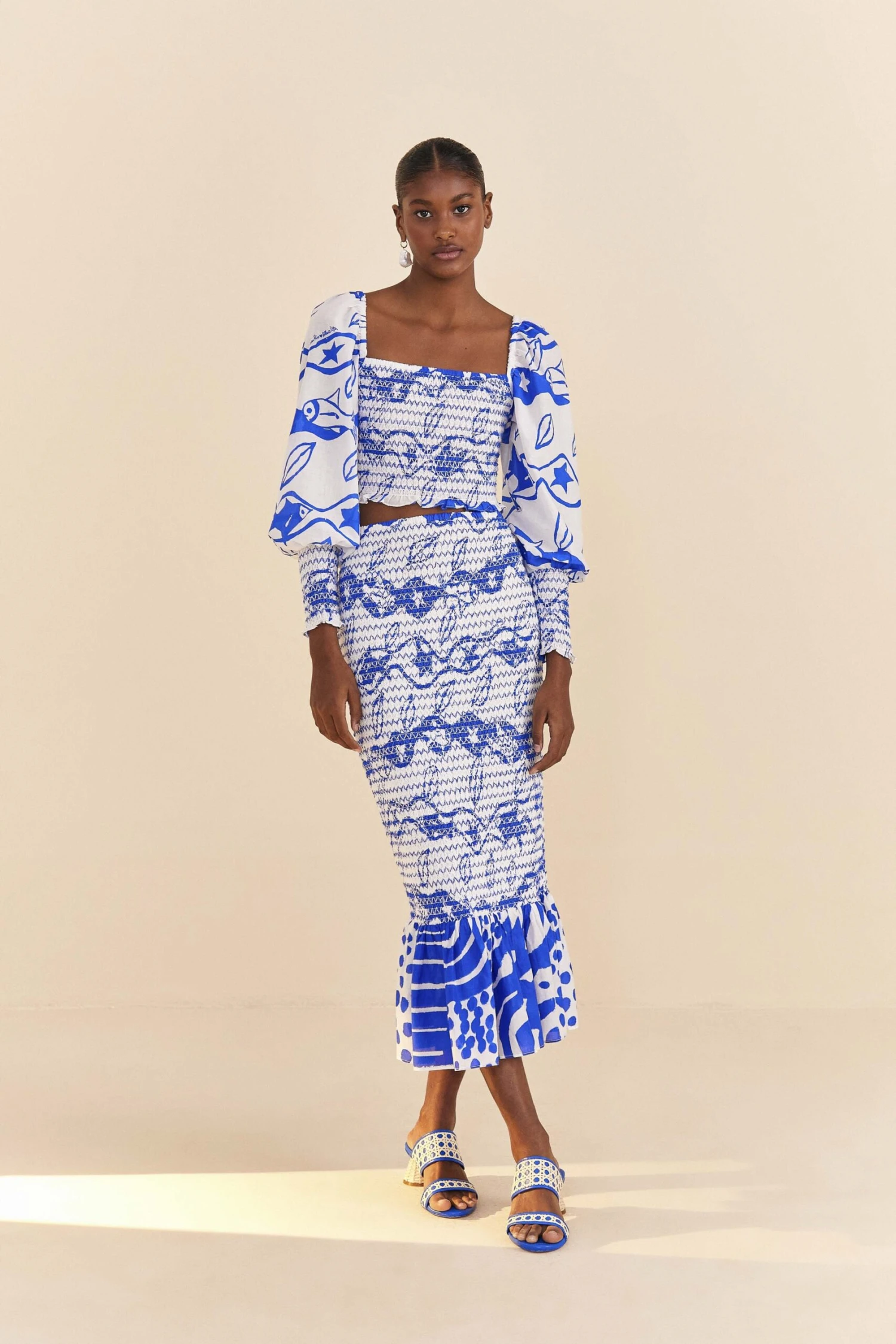 Farm Rio Off-White Pitta Waves Smocked Blouse 2 Farm Rio Off-White Pitta Waves Smocked Blouse - Image 2