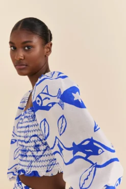 Farm Rio Off-White Pitta Waves Smocked Blouse 8 Farm Rio Off-White Pitta Waves Smocked Blouse -Outer Aura 314085 03 scaled