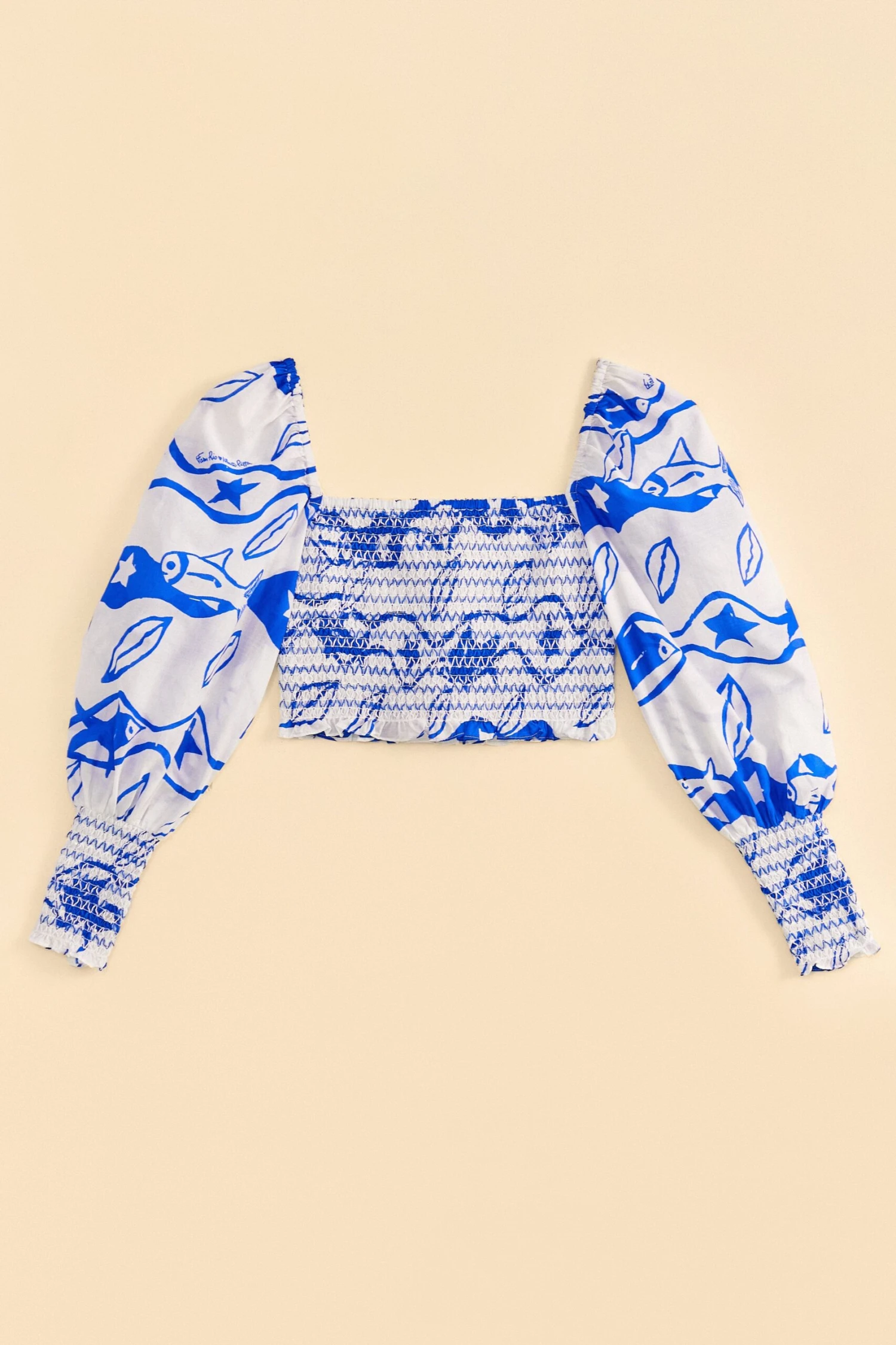 Farm Rio Off-White Pitta Waves Smocked Blouse 6 Farm Rio Off-White Pitta Waves Smocked Blouse - Image 6