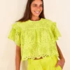 Farm Rio Lime Green Palm Tree Richelieu Blouse