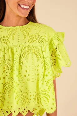 Farm Rio Lime Green Palm Tree Richelieu Blouse 8 Farm Rio Lime Green Palm Tree Richelieu Blouse -Outer Aura 314472 03