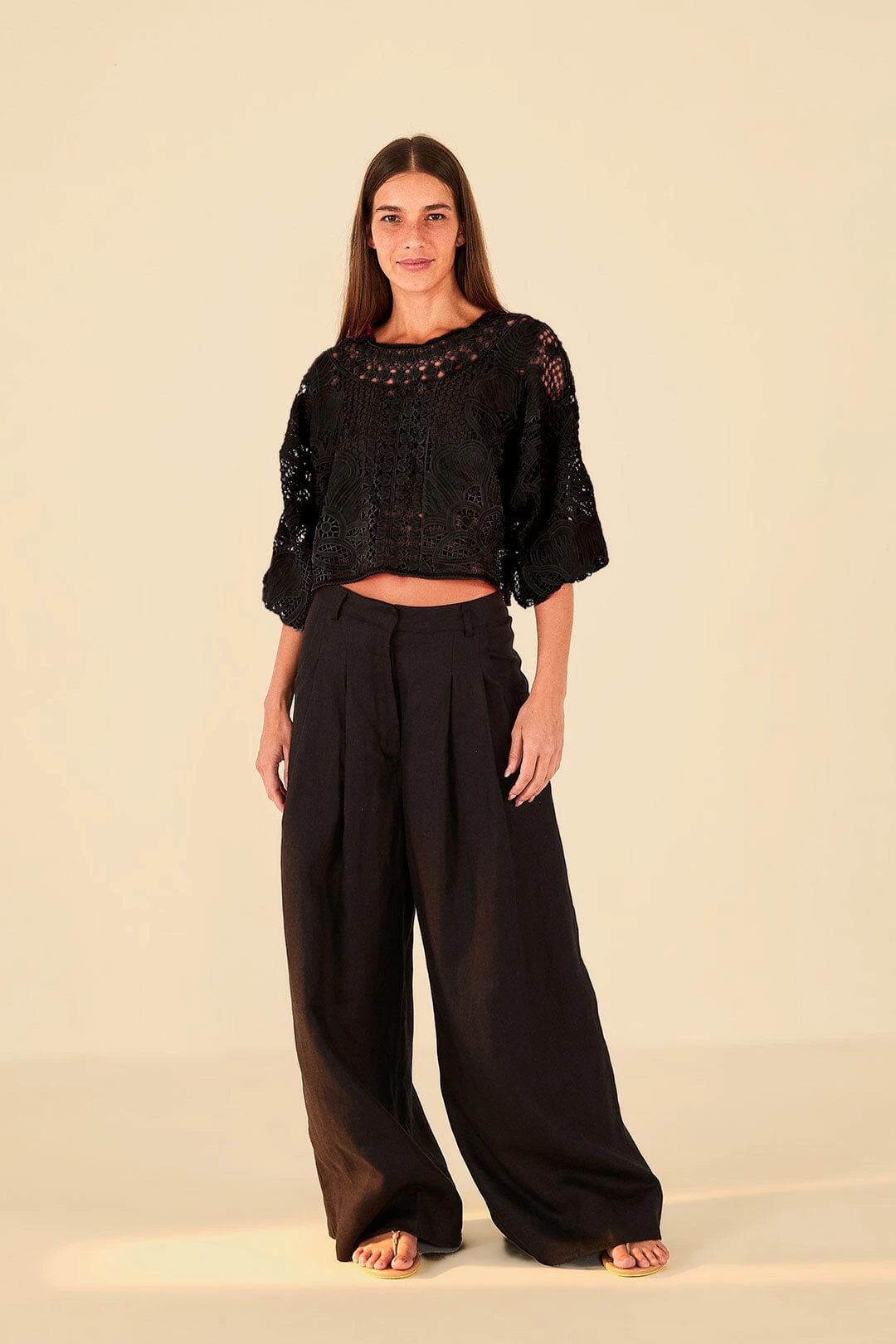 Farm Rio Black Alucina Luz Guipire Crop Top 2 Farm Rio Black Alucina Luz Guipire Crop Top - Image 2