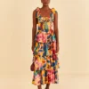 Farm Rio Yellow Painted Flowers Layered Maxi Dress