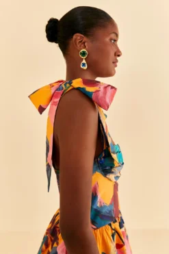 Farm Rio Yellow Painted Flowers Layered Maxi Dress -Outer Aura 314752 03