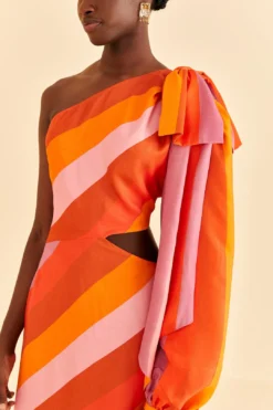 Farm Rio Party Stripes Multicolor One Shoulder Maxi Dress -Outer Aura 314757 03