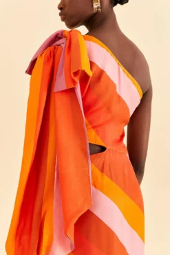 Farm Rio Party Stripes Multicolor One Shoulder Maxi Dress -Outer Aura 314757 05