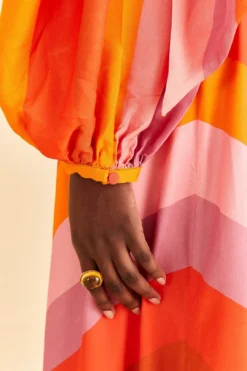 Farm Rio Party Stripes Multicolor One Shoulder Maxi Dress -Outer Aura 314757 06