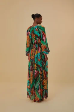 Farm Rio Banana Foliage V Neckline Maxi Dress -Outer Aura 314760 05