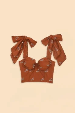 Farm Rio Caramel Embroidered Horses Crop Top -Outer Aura 315964 06