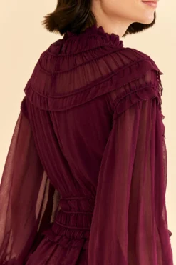 Farm Rio Burgundy Ruffle High Neck Blouse -Outer Aura 315975 03
