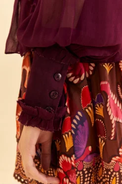 Farm Rio Burgundy Ruffle High Neck Blouse -Outer Aura 315975 05