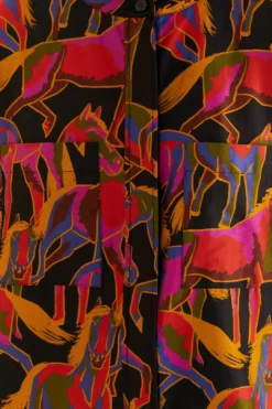 Farm Rio Black Wild Horses Maxi Shirt -Outer Aura 315994 05