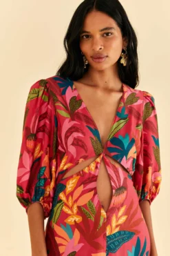 Farm Rio Red Rooster Leaves Short Sleeve Maxi Dress -Outer Aura 316275 03 scaled